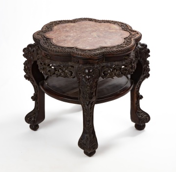 19th Century Chinese Rosewood & Marble Top Plant Stand