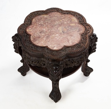 19th Century Chinese Rosewood & Marble Top Plant Stand