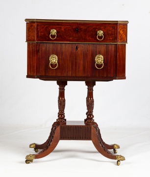 Attributed to Duncan Phyfe, Figured Mahogany Sewing Stand Writing Desk