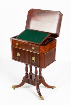 Attributed to Duncan Phyfe, Figured Mahogany Sewing Stand Writing Desk