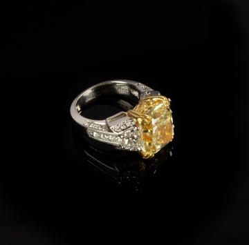 10.10ct. Fancy Yellow Diamond, 22k Gold and Platinum Ring