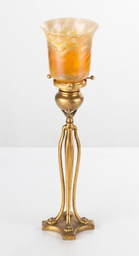 Tiffany Studios Cats Paw Candlestick with Decorated Favrile Shade