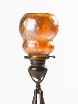 Tiffany Studios Cats Paw Candlestick with Quilted Pulled Feather Favrile Shade