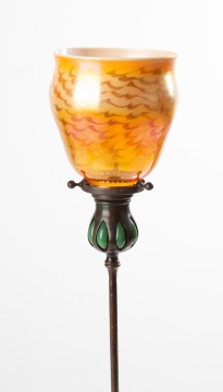 Tiffany Studios, Blown out Candlestick with Decorated Favrile Shade