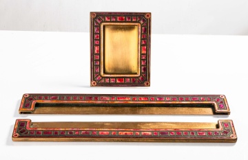 Tiffany Furnaces Art Deco Red Azurite Pattern Picture Frames and Blotter Ends