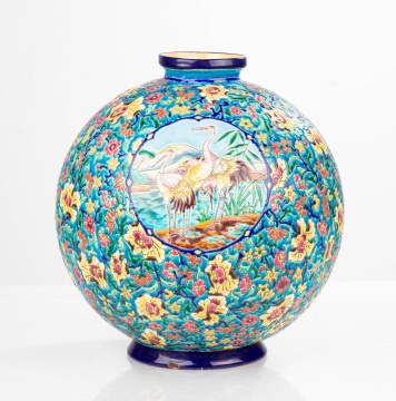 Faiences de Longwy, A Large Decore a le Main Globular Vase