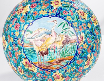 Faiences de Longwy, A Large Decore a le Main Globular Vase