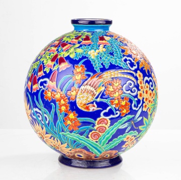 Maurice Paul Chevallier for Faiences de Longwy, A Large Decore a le Main Globular Vase