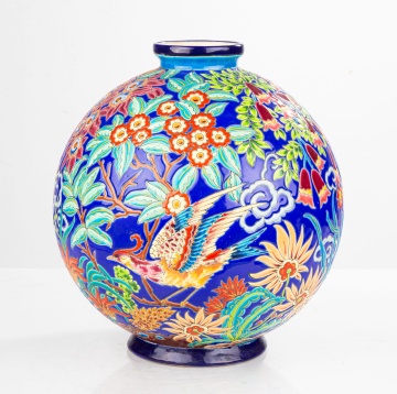 Maurice Paul Chevallier for Faiences de Longwy, A Large Decore a le Main Globular Vase