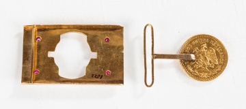 Mexican Gold Belt Buckle with 50 Pesos Coin Medallion