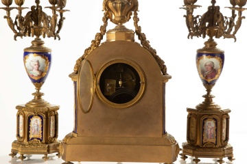 French Sevres Style Mantel Clock Garniture