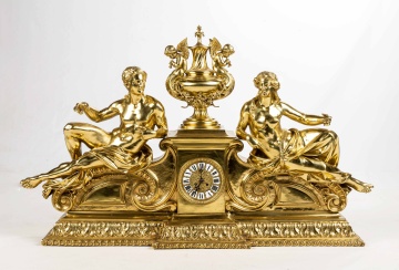 Charles Crozatier (French, 1795-1855) Monumental Gilt Bronze French Clock