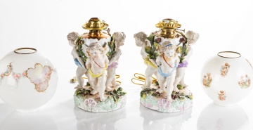 Two Dresden Porcelain Lamps with Putti