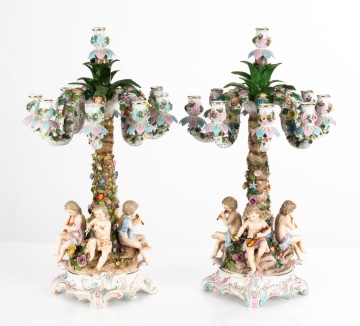 Pair of Ernst Bohne (& Sohne) Porcelain Eight-Light Candelabras