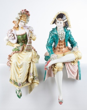 Capodimonte Italian Majolica Seated Court Figures