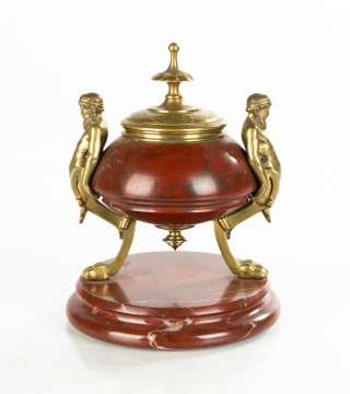 French Gilt Bronze and Rouge Marble Inkwell