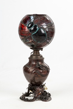 Japanese Oil Lamp with Blown Out Beetles