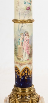 Sevres Style Painted Porcelain, Onyx, & Cobalt Blue Ground Pedestal