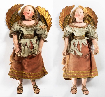 Pair of Early Creche Angels with Mary & Christ Child