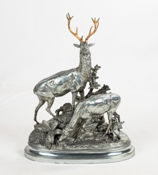 Arthur Waagen (German, 1833-1898) Metal Sculpture of Stag and Doe