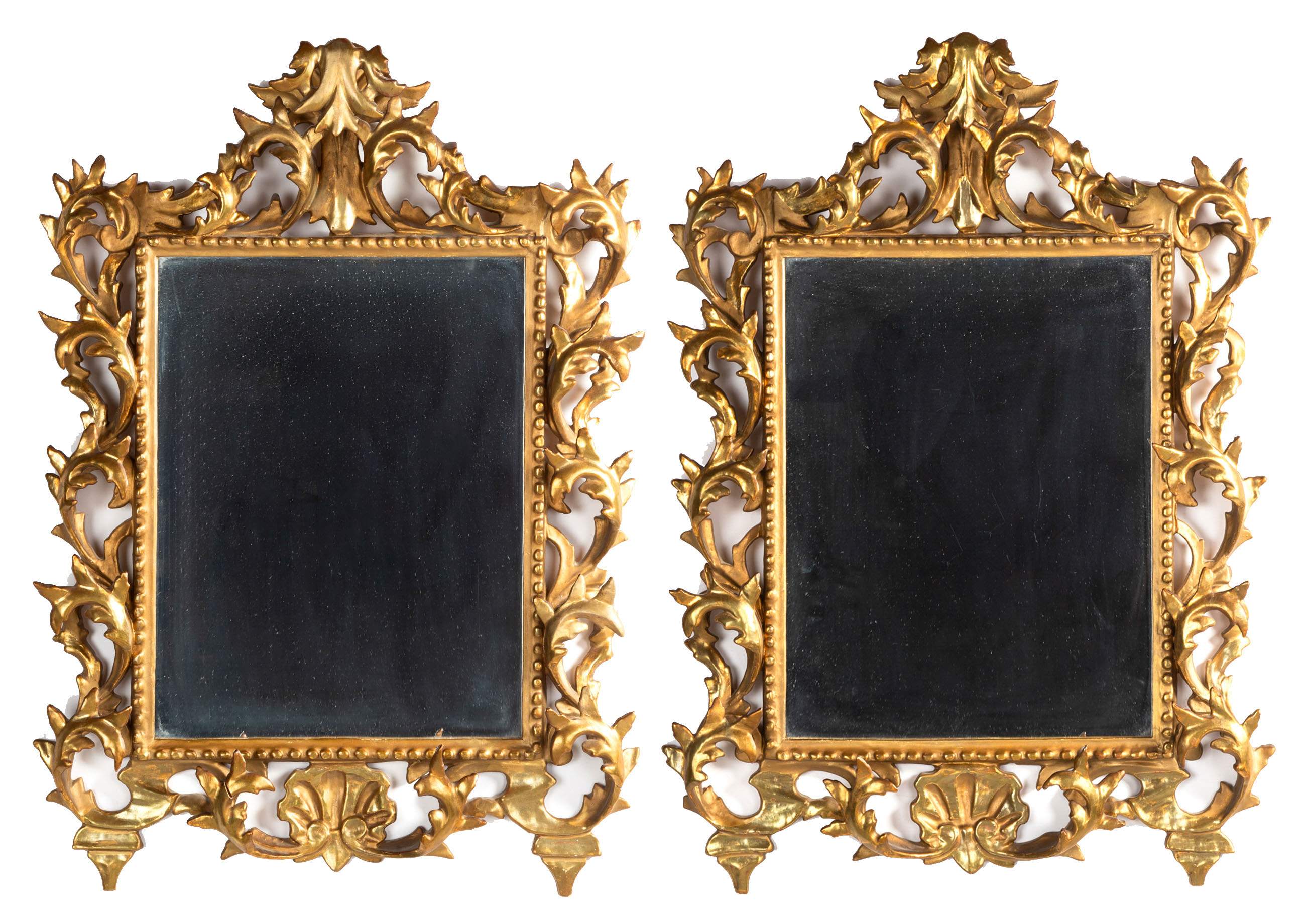 Pair of Italian Rococo Style Giltwood Mirrors | Cottone Auctions