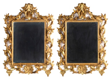 Pair of Italian Rococo Style Giltwood Mirrors