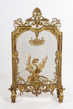 19th Century Gilt Bronze Fire Screen