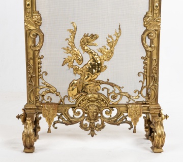 19th Century Gilt Bronze Fire Screen
