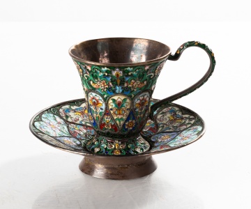 Russian Silver and Enamel Cup and Saucer