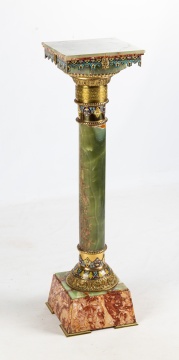 French Onyx and Champleve Enamel Pedestal