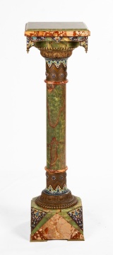 French Onyx & Champleve Enamel Pedestal