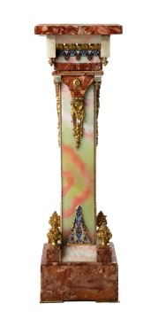 French Onyx, Marble & Champleve Enamel Pedestal