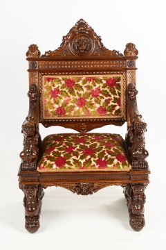 Renaissance Revival Carved Walnut Arm Chair