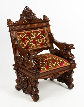 Renaissance Revival Carved Walnut Arm Chair