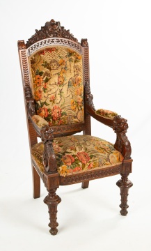 Renaissance Revival Carved Walnut Arm Chair