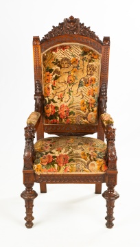 Renaissance Revival Carved Walnut Arm Chair