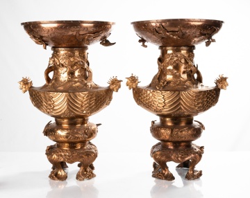 Pair of Japanese Meiji Bronze Urns