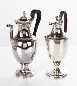 18th Century English Sterling Ewer & 19th Century French Silver Coffee Pot