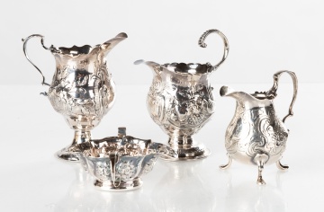 18th Century English Silver Creamers & Master Salt