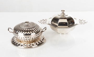 Antique English Silver Two-Handle Covered Dishes & Serving Tray