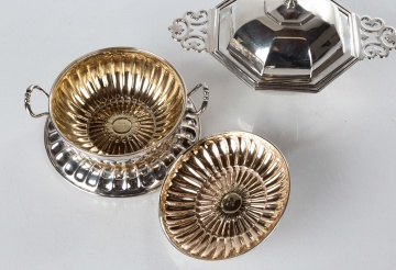 Antique English Silver Two-Handle Covered Dishes & Serving Tray