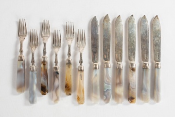 19th Century English Agate & Silver Flatware Fruit Set