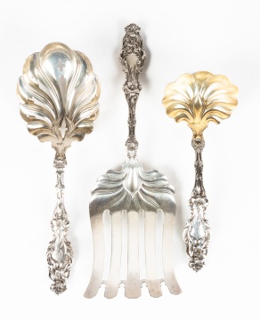 Whiting Lily Pattern Sterling Silver Asparagus Server & Ladles