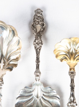 Whiting Lily Pattern Sterling Silver Asparagus Server & Ladles