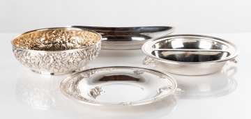American Silver Trays, Chafing Dish, & Repousse Bowl