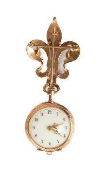 French Gold, Diamond and Guilloche Enamel, Fleur de Lis Lapel Watch