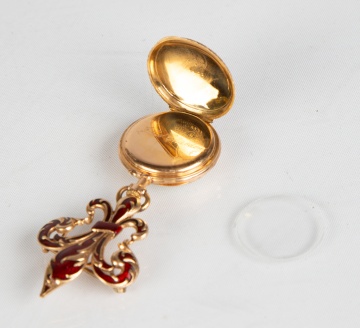 French Gold, Diamond and Guilloche Enamel, Fleur de Lis Lapel Watch