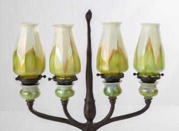 Tiffany Studios Four-Light Favrile & Bronze Candelabrum
