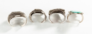 (4) Navajo Turquoise & Coral Bracelet Cuffs