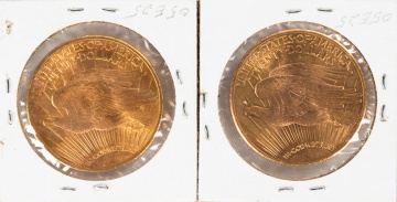 (2) U.S. Saint-Gaudens $20 Gold Double Eagle Coins